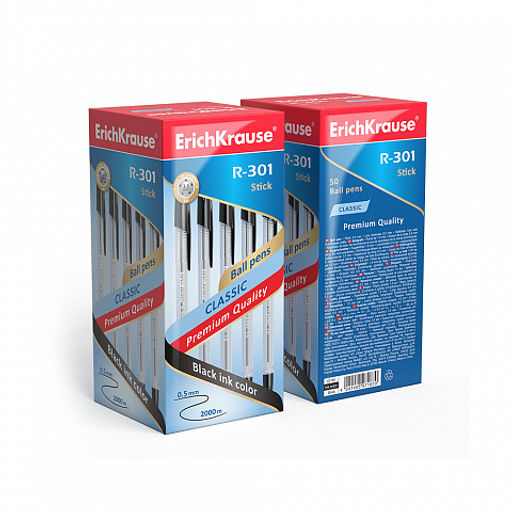 Цена за 24 шт. Набор из 4 ручек шариковых ErichKrause R-301 Stick Classic 1.0, цвет чернил: синий, черный, красный, зеленый (в пакете)