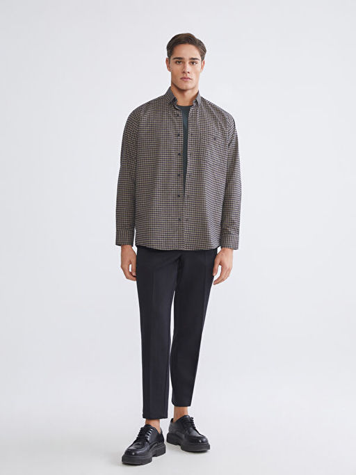 Regular Fit Uzun Kollu Ekose Gabardin Erkek G?mlek