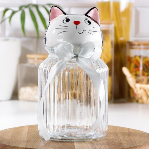 Банка стеклянная для сыпучих продуктов Доляна «Котик», 950 мл