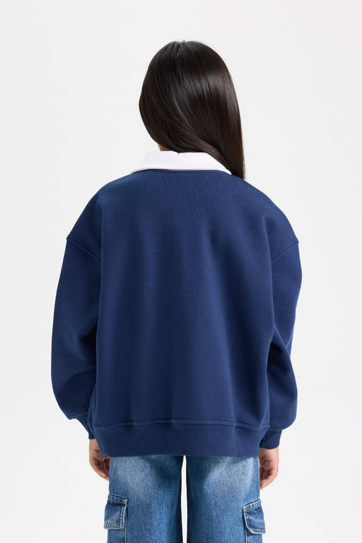 Толстая толстая толстая толстовка на мягкой подкладке с принтом и широким вырезом поло для девочек оверсайз - Defacto фото 5