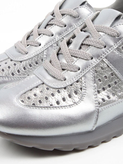 03-A155-11A GREY/SILVER Кроссовки летние женские (натуральная кожа)
