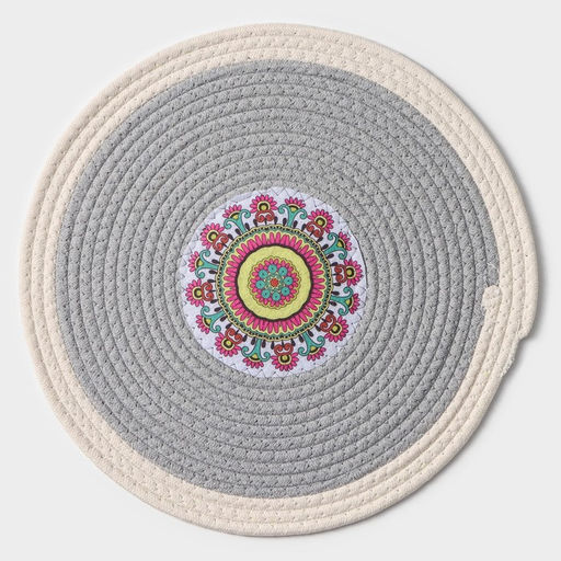 Салфетка сервировочная на стол Доляна Мира, d=38 см, хлопок, цвет серый, рисунок МИКС  фото 18