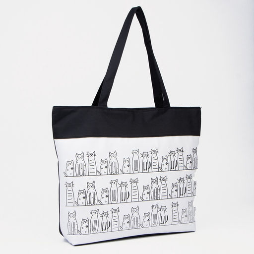 Сумка - шоппер «Котики», на молнии, с подкладкой, 42×9×32 см, чёрный