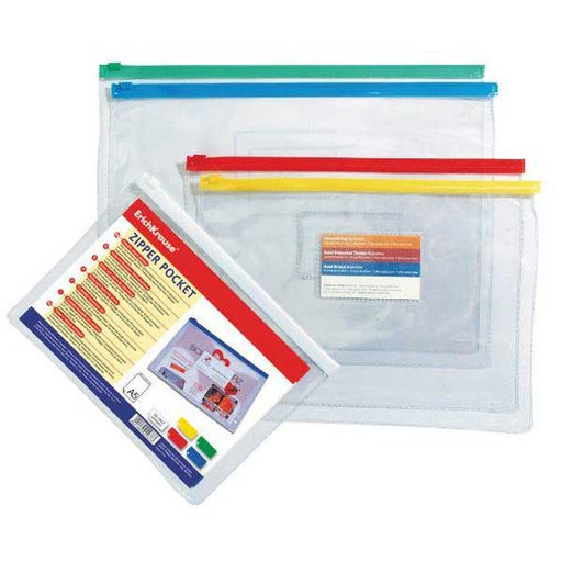 Папка-конверт на ZIP молнии ErichKrause PVC ZIP POCKET B6 151х200 мм, прозрачный пластик 1...