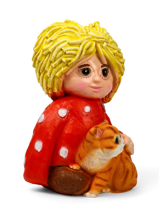 Садовая фигура из полистоуна «Домовой с котом», 39×26×28 см
