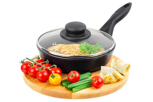 Сковорода глубокая 18 см ГАРМОНИЯ ВКУСА Черный оникс С КРЫШКОЙ ф18, н/р, 33,5*19*10 см - Elan gallery фото 3