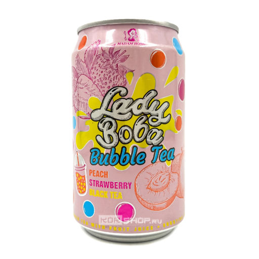 Напиток холодный чай Бабл Ти со вкусом персика и клубники Bubble Tea Lady Boba Madam Hong, Тайвань, 320 мл Акция
