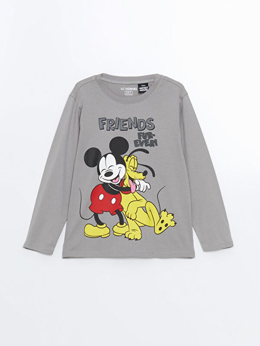 Bisiklet Yaka Mickey Mouse Bask?l? Erkek ?ocuk Pijama Tak?m?