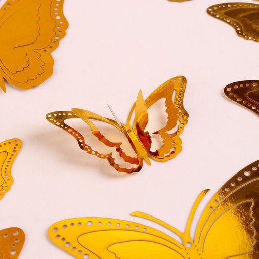 Набор для украшения Бабочки, 12 штук, цвет золото - Страна карнавалия фото 2