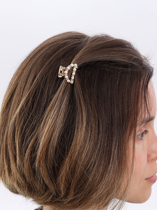 Цена за 6 шт. Крабик для волос «Аманда», дуга жемчуг, 2.5 см, золото