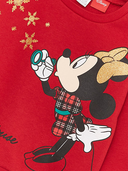 Bisiklet Yaka Uzun Kollu Minnie Mouse Bask?l? K?z Bebek Sweatshirt ve Pantolon 2li Tak?m - Waikiki фото 3
