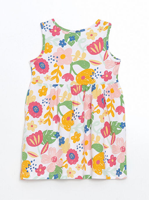 Bisiklet Yaka ?i?ekli K?z ?ocuk Elbise