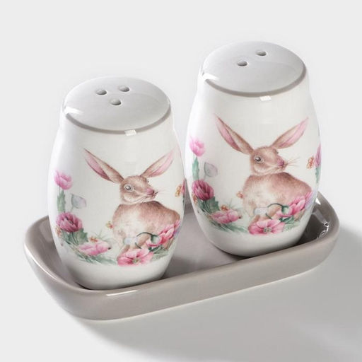 Набор для специй Доляна Зайка, солонка, перечница, 130 мл, доломит, белый  фото 3