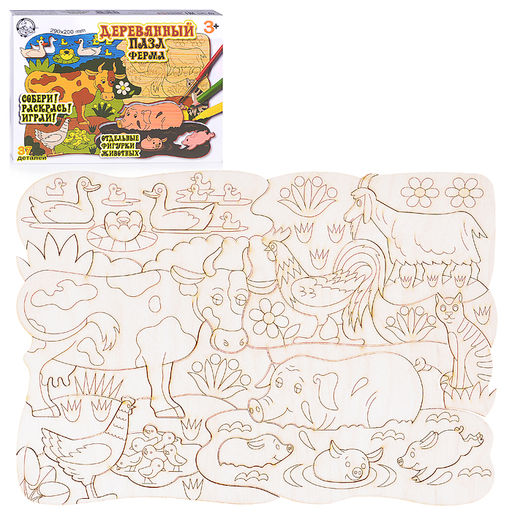 Пазл-вкладыш деревянный "Ферма" (29х20см) 37 эл