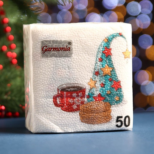 Цена за 4 шт. Салфетки новогодние бумажные Гармония цвета Волшебный колпак, 24?24 см, 50 шт.