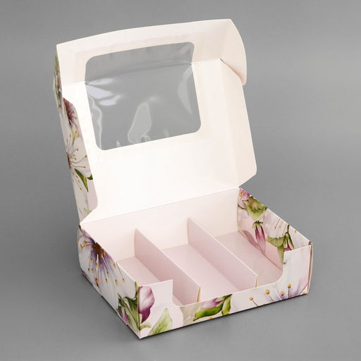 Цена за 5 шт. Коробка складная, под 3 эклера Цветочки, 20?15?6 см