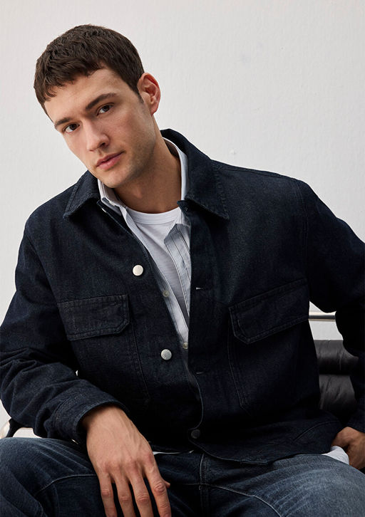 Lacivert Ince Denim Ceket