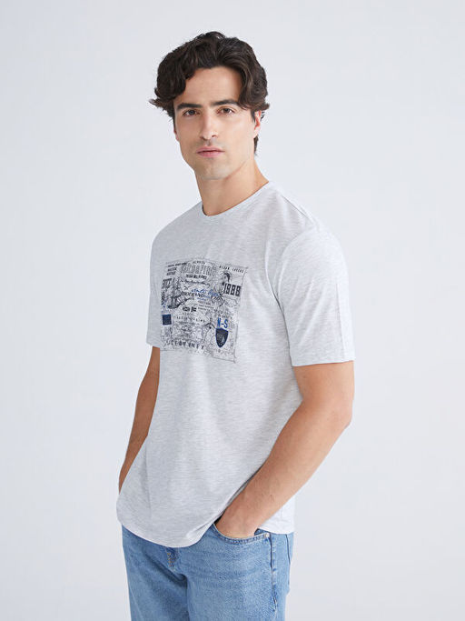 Bisiklet Yaka Bask?l? Penye Erkek Ti??rt