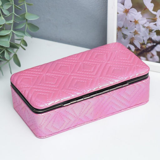 Шкатулка кожзам для украшений Узор из ромбов. Розовый перламутр 6х9,8х18,5 см - Simaland фото 4