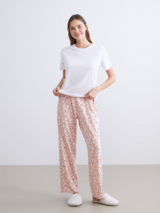 B?y?k Beden Beli Lastikli ?i?ekli Kad?n Pijama Alt?