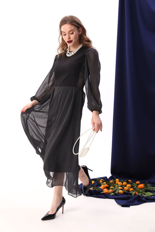 Платье NIKVA н416-7 чёрный+белый горошек  фото 5
