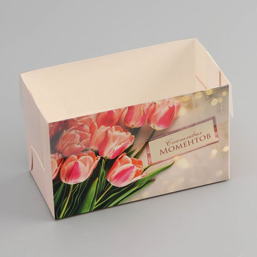 Цена за 5 шт. Коробка для 2 капкейка с прозрачной крышкой, Счастливых моментов, 16?8?10 см