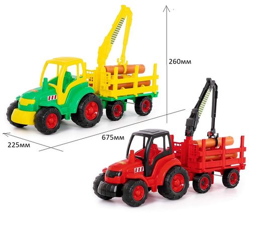 Трактор "Чемпион" + прицеп-лесовоз (8229) в сеточке 67,5*22,5*26см, Полесье