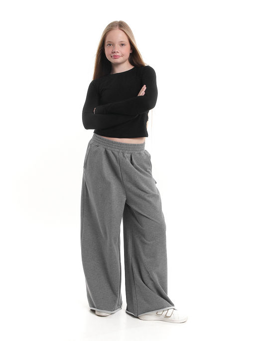 Брюки для девочки палаццо 22-7693 темно-серый меланж - Mini maxi фото 5