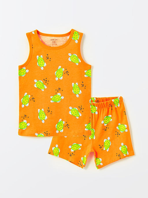 Bisiklet Yaka Kolsuz Bask?l? Erkek Bebek ?ortlu Pijama Tak?m?