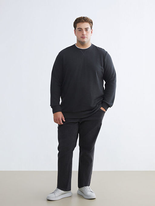 B?y?k Beden Bisiklet Yaka Erkek Sweatshirt