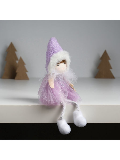 Интерьерная кукла текстильная Девочка в сиреневом платьишке с пушистым воротником, 7.2?7?18 см - Simaland фото 3