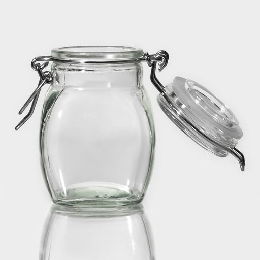 Цена за 2 шт. Банка для хранения сыпучих Доляна «Овал», 100 мл, 5.5×9 см, с бугельным замком, стекло