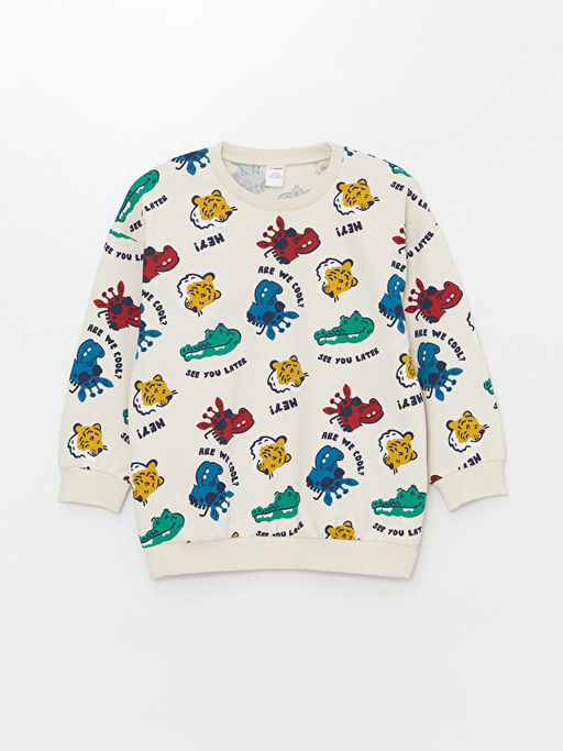 Bisiklet Yaka Bask?l? Erkek Bebek Sweatshirt