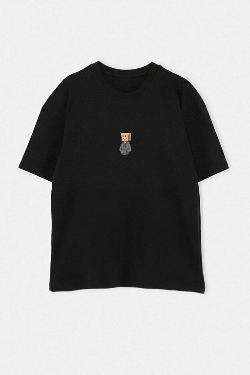 Siyah Oversize/Kesim Bask_l_ %100 Pamuk T-Shirt TMNSS26TS00085 - Trendyolmilla фото 2