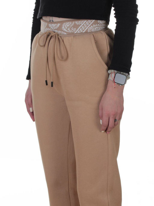 2611 BEIGE Штаны утепленные спортивные женские (85% хлопок, 10% полиэстер, 5% спандекс)