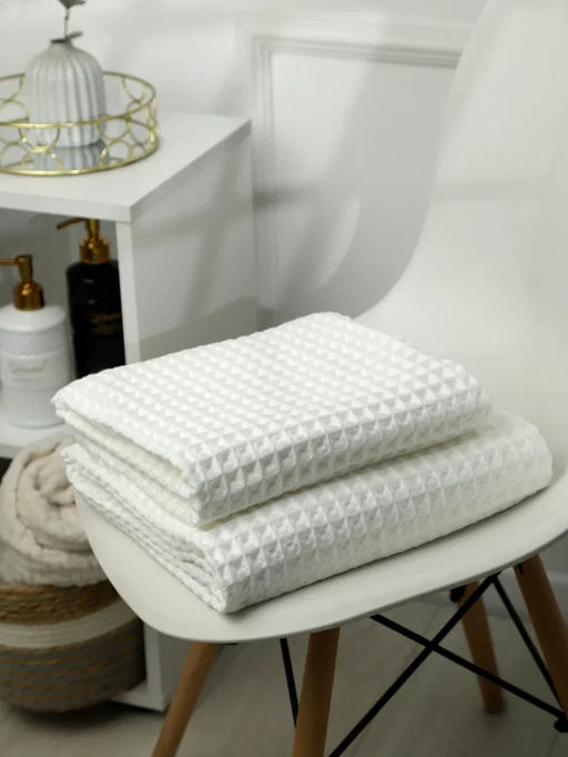 Набор банных вафельных полотенец в подарочной сумке, цвет белый