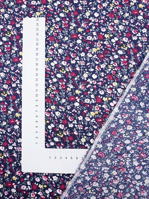 Импорт. хлопок Цветочный вьюнок на чернильном, ш.1.5м, хлопок-100%, 100гр/кв.м - Купава фото 3
