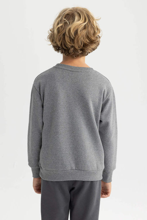 Толстый свитшот с принтом для мальчиков с круглым вырезом - Defacto фото 7