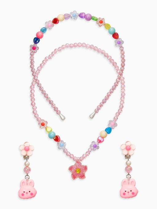 Комплект детский «Выбражулька» 3 предмета, клипсы, бусы, ободок, крлики, цветной