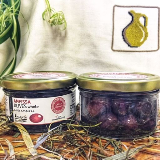 Оливки Амфисса с косточкой, Греция, ст.банка, 100г - Evros фото 2