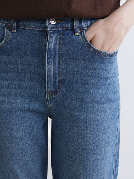 Beli Lastikli Slim Mom Kad?n Jean Pantolon