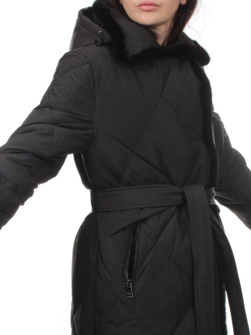309 BLACK/BLACK Пальто зимнее стеганое женское (200 гр. холлофайбер, натуральная норка) - Fashion фото 3
