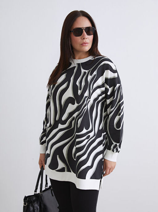 B?y?k Beden Desenli Kad?n Sweatshirt Tunik