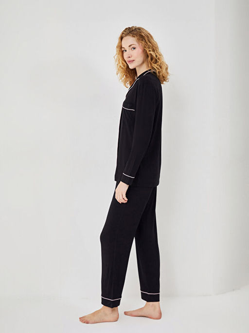 G?mlek Yaka Kad?n Pijama Tak?m?