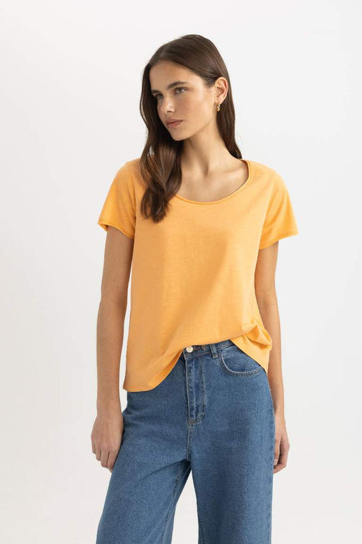 Базовая футболка стандартного кроя с круглым вырезом и короткими рукавами - Defacto фото 3