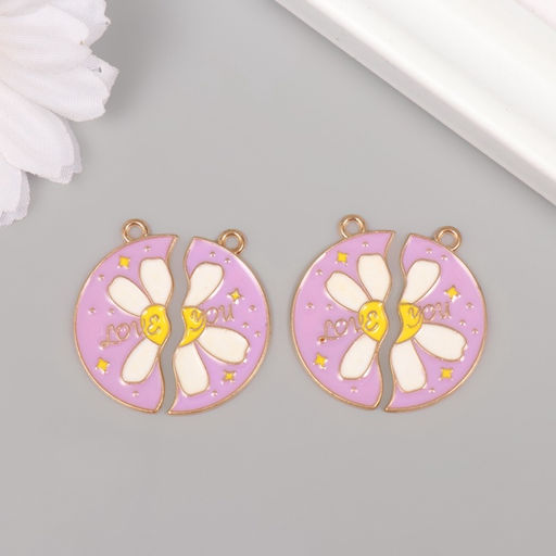 Цена за 4 шт. Декор для творчества металл, эмаль Ромашка - половинки, набор 2 шт., 2.8?2.7 см