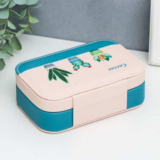 Шкатулка кожзам для украшений Растения в горшочках сине-розовая 5х15х10 см - Simaland фото 5