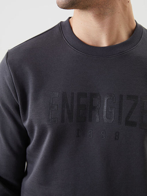 Bisiklet Yaka Uzun Kollu Bask?l? Erkek Sweatshirt