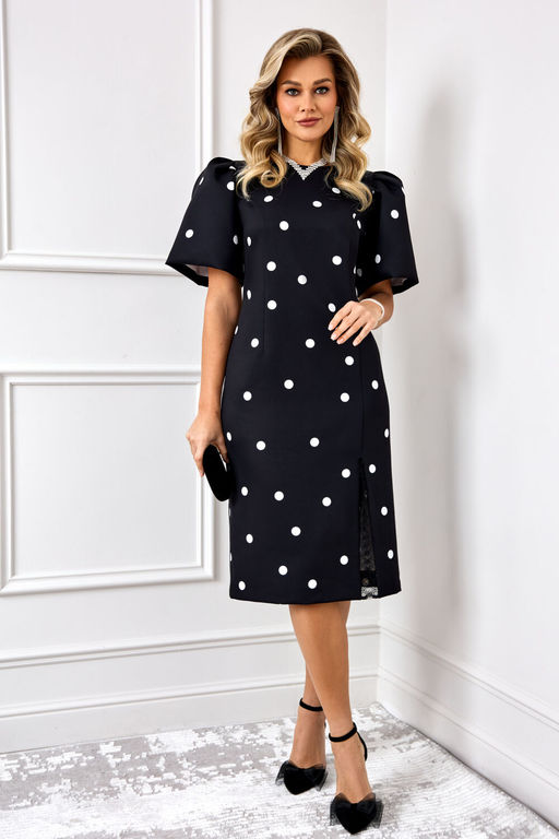 Платье AGATTI 5888 Черный с белым горохом