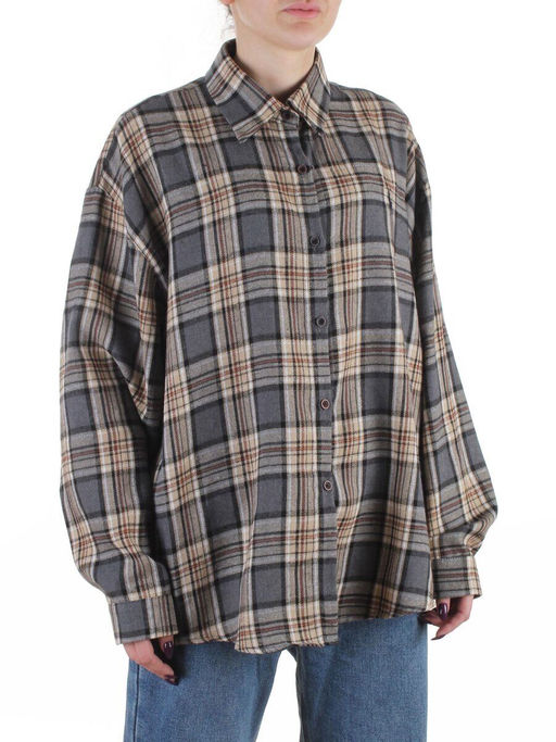 C201 GRAY/BEIGE Рубашка женская оверсайз (95% хлопок, 5% спандекс)